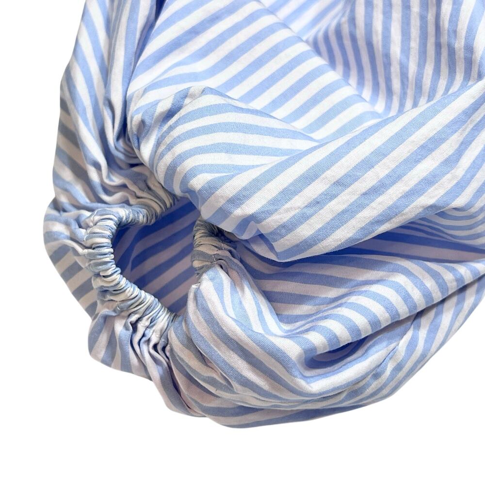 Anne Fontaine Aix Shirt Pearl Neck Size 38 Blue White Pinstripe Button Down - Picture 7 of 12